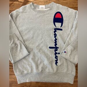 Champion‎ Reverse Weave Vertical Oversized Script Crewneck Sweatshirt